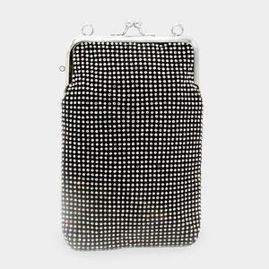 Black Crystal Rhinestone CrossBody Purse Cute Bling Vertical Clutch Fashion Bag